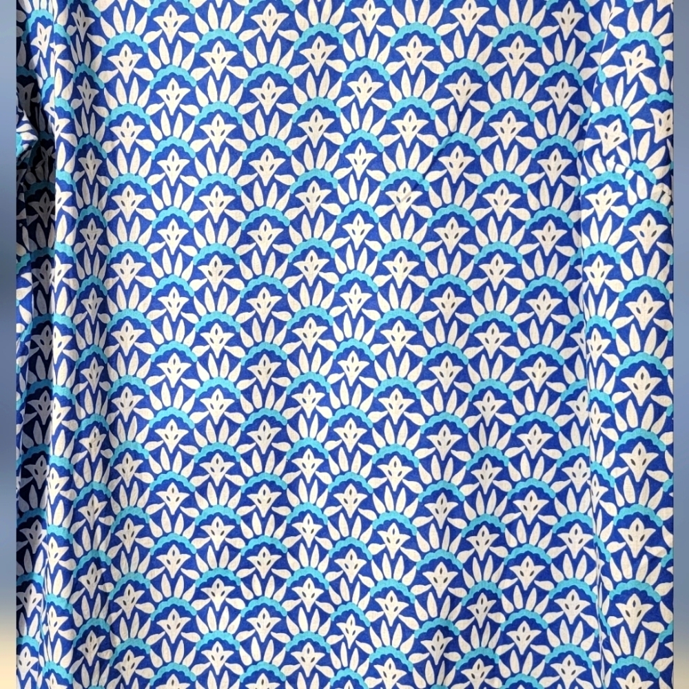 TALBOTS WOMAN 2X Blue White Cotton Scallop Tunic Blouse Top - Picture 3 of 8